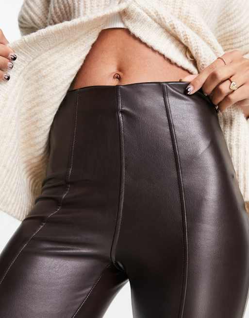 Chocolate Faux Leather Seam Split Trousers