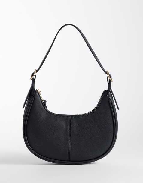 New Look faux leather scoop oval shoulder bag in black - view 1