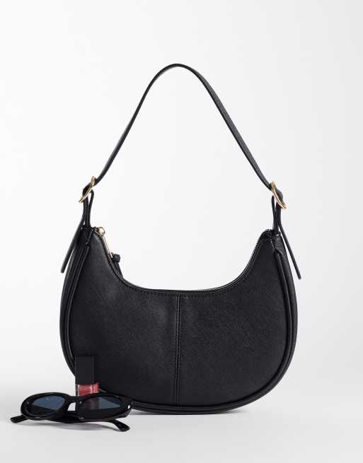 New Look faux leather scoop oval shoulder bag in black, 2 of 4