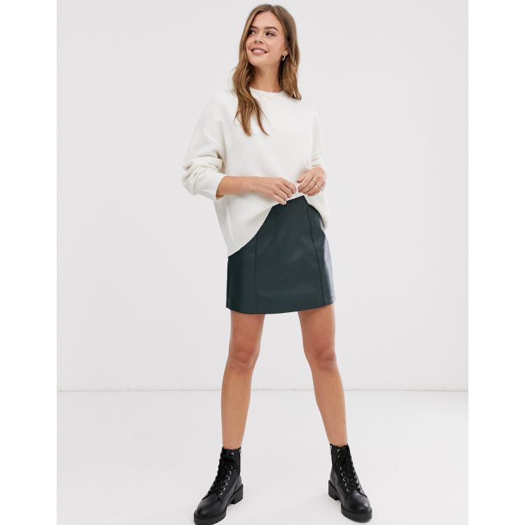 Green leather skirt new deals look