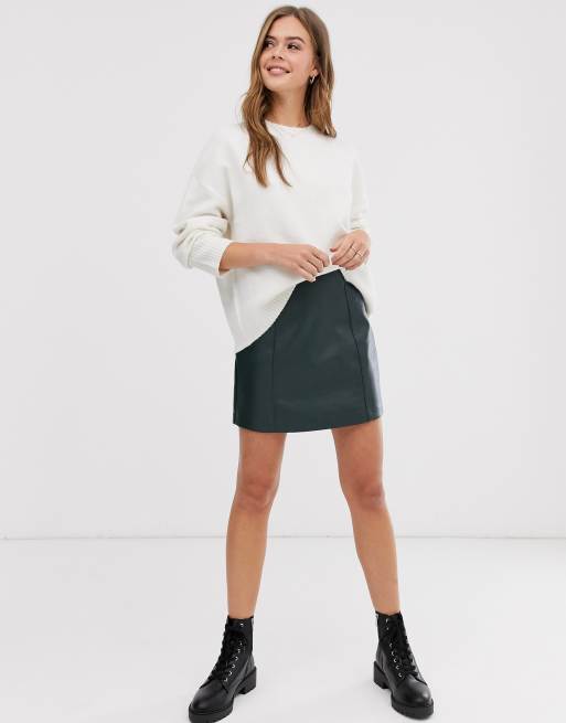 Olive green hotsell leather mini skirt