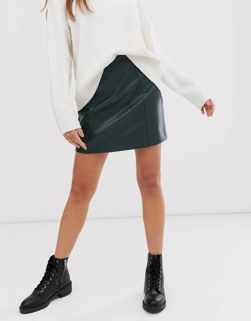 Dark green 2025 leather look skirt