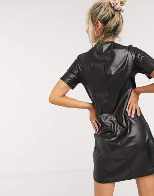 black leather shift dress