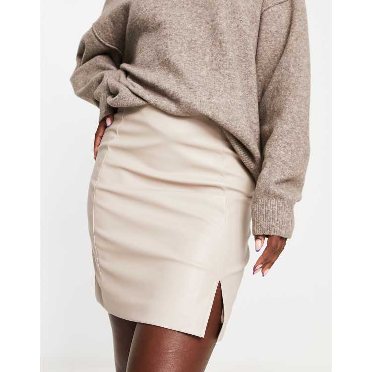 Cream leather outlet skirt