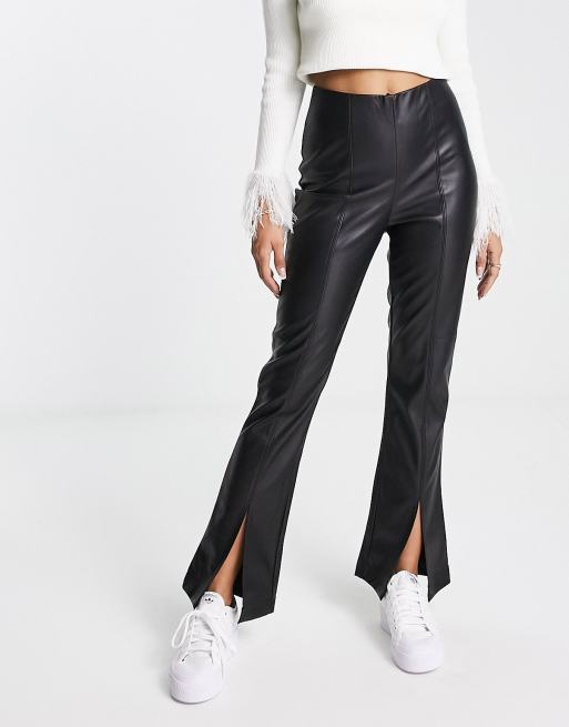 New Look faux leather slim leg pants with split front in black