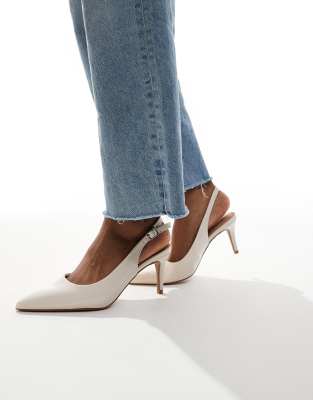  faux leather slingback heeled shoe in off white