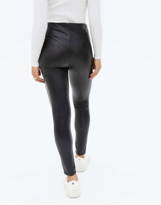 New Look faux leather split front legging in black ASOS