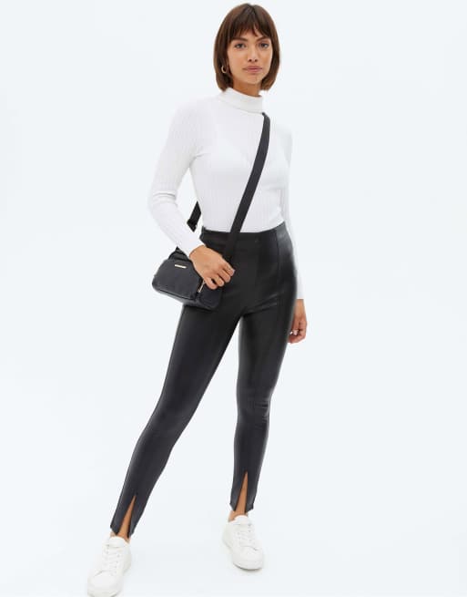 New Look faux leather split front legging in black, 3 of 4