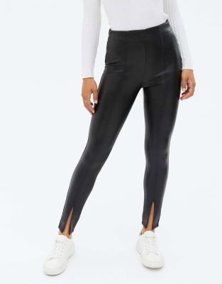 Black Faux Leather High Waist Side Split Hem Leggings – Ella Etc