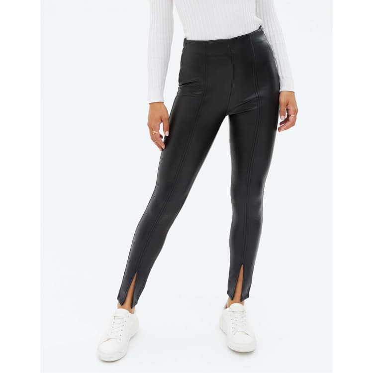 Front Slit Thermal Leather Leggings