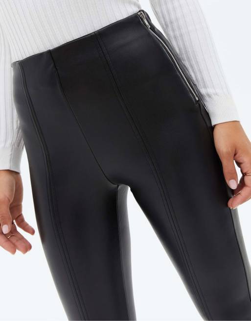 Black PU Front Split Hem Leggings