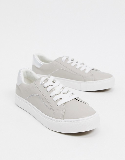 New Look faux leather stitch detail trainers in grey