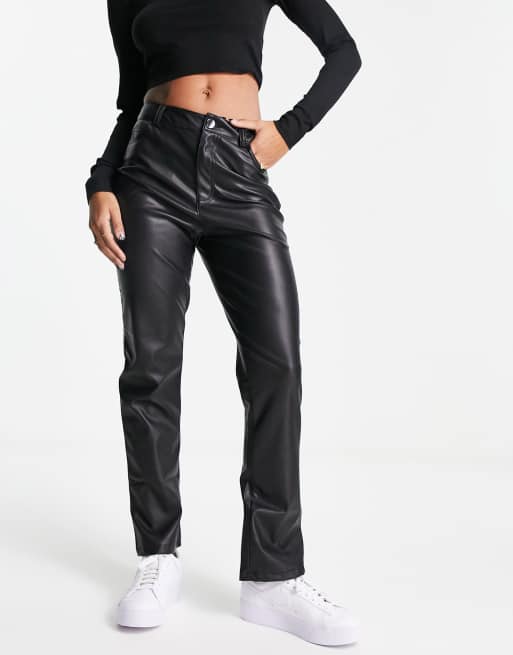 New Look faux leather straight leg pants in black, 4 of 4