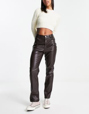 New Look Faux Leather Straight Leg Pants In Brown