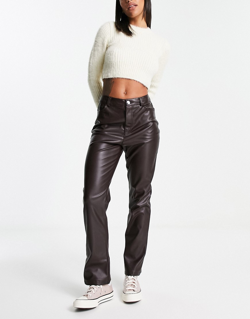 New Look faux leather straight leg pants in brown