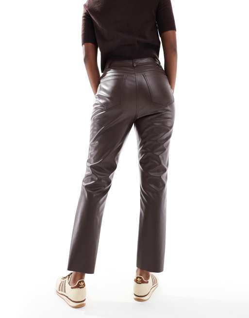 New Look faux leather straight leg pants in brown, 3 of 5