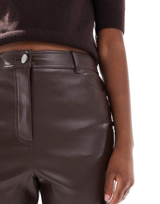 New Look faux leather straight leg pants in brown, 4 of 5