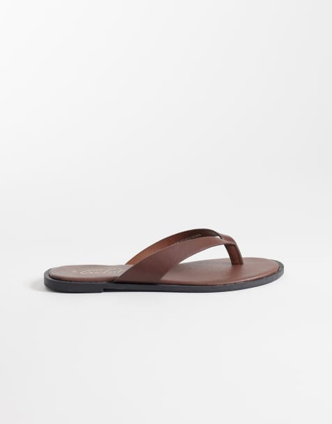 New Look faux leather thongs in brown - view 1