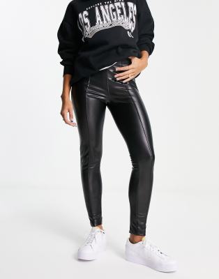 New Look Maternity Overbump Leather Look Leggings In Black