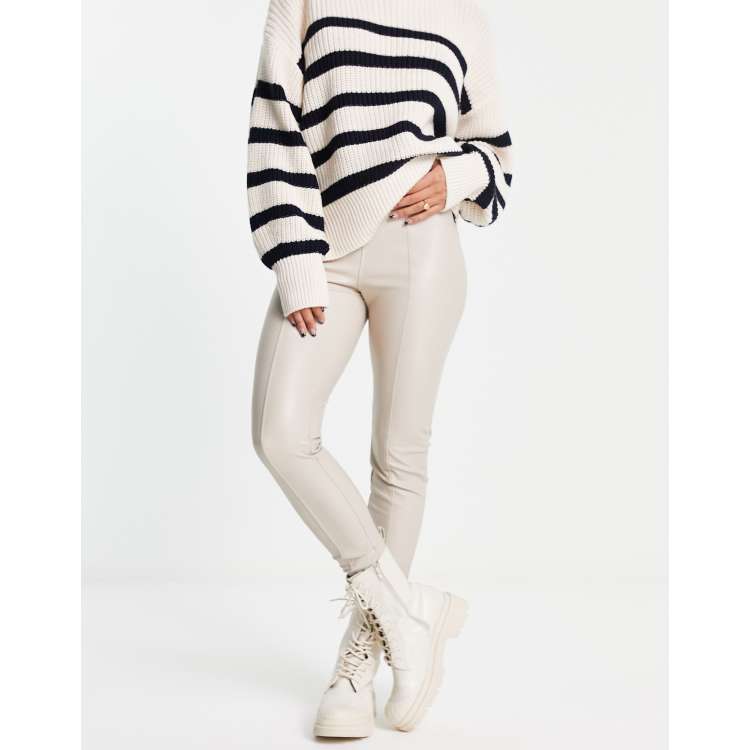 Cream faux hot sale leather trousers