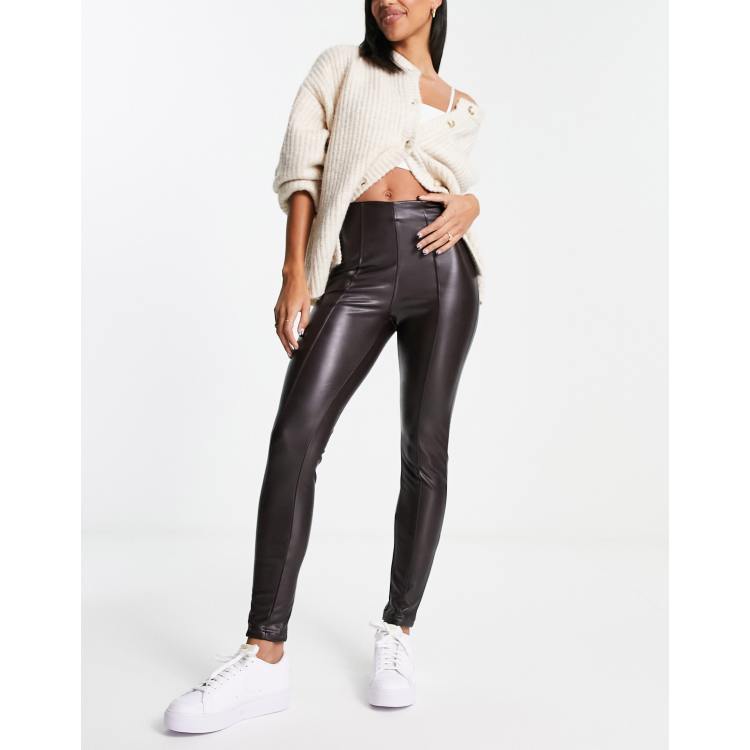 New Look faux leather trouser leggings in dark brown