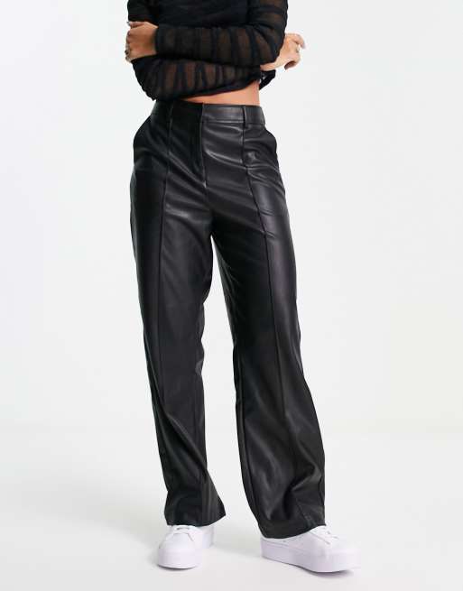 Only high waisted faux leather wide leg pants in black