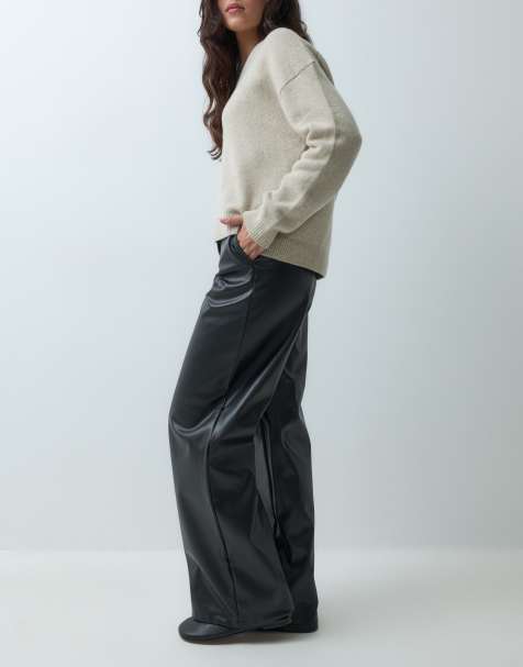 New Look faux leather wide leg pants in black - view 1