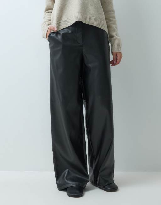 New Look faux leather wide leg pants in black, 2 of 5