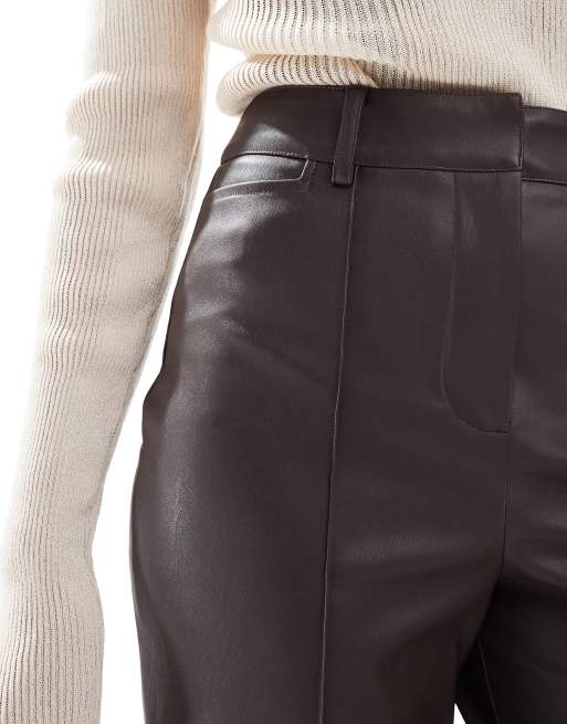 New Look faux-leather wide leg pants in dark brown, 4 of 5