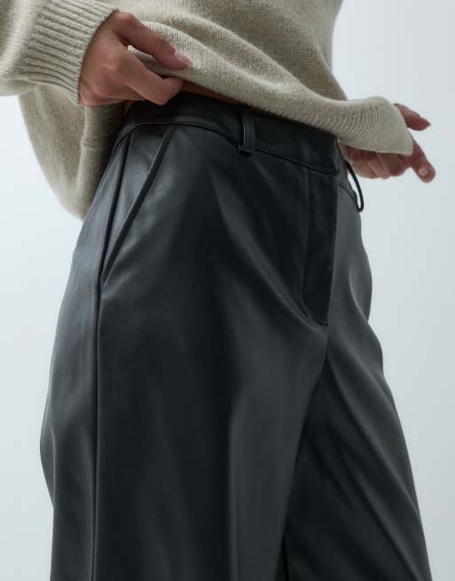 New Look faux leather wide leg trousers in black, 5 of 5