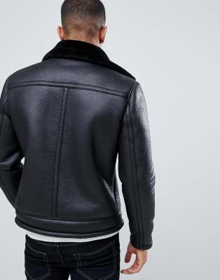 calvin klein black faux shearling biker jacket