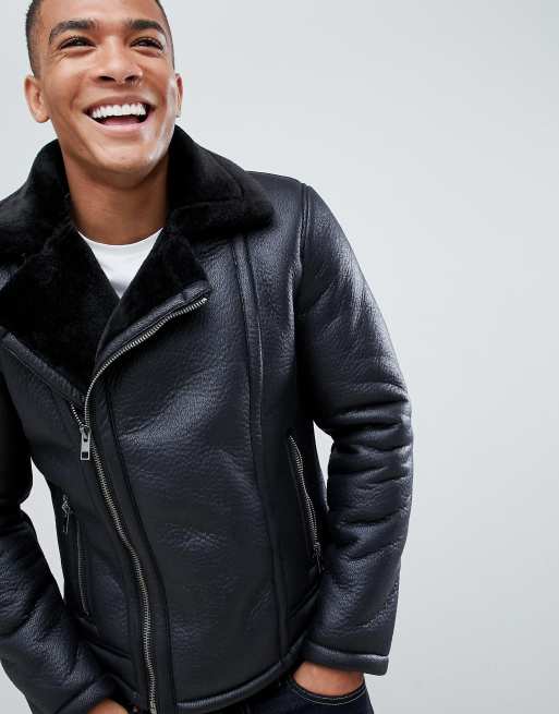 New look mens leather biker jacket sale