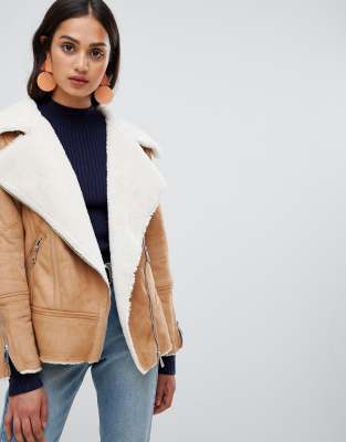 New Look faux sherling biker jacket | ASOS