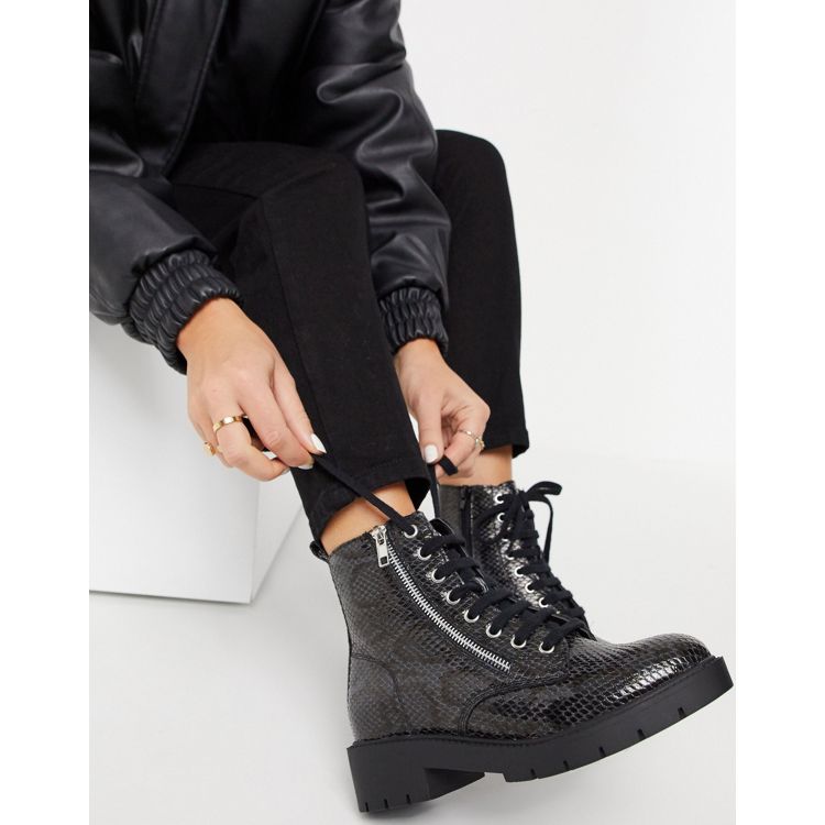 River Island lace up velvet jewel buckle boot in black