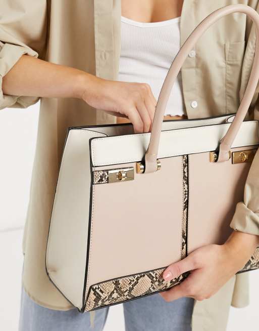 New Look faux snake shoulder bag in pink