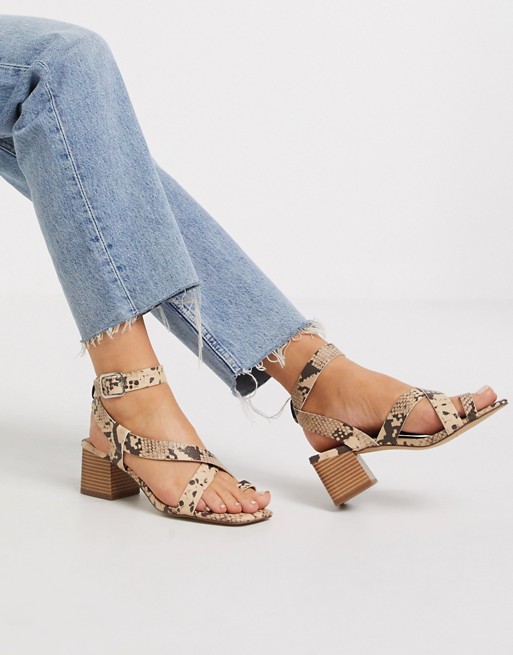 New Look faux snake strappy sandals in stone