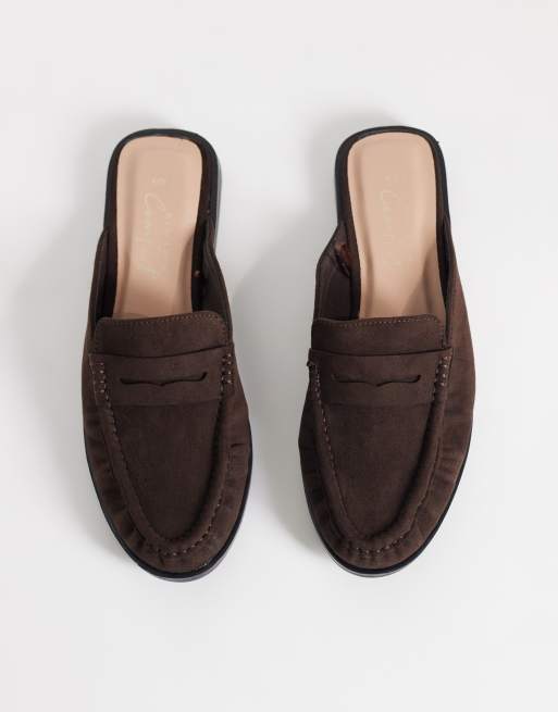 New Look faux suede backless loafers in brown, 2 of 4