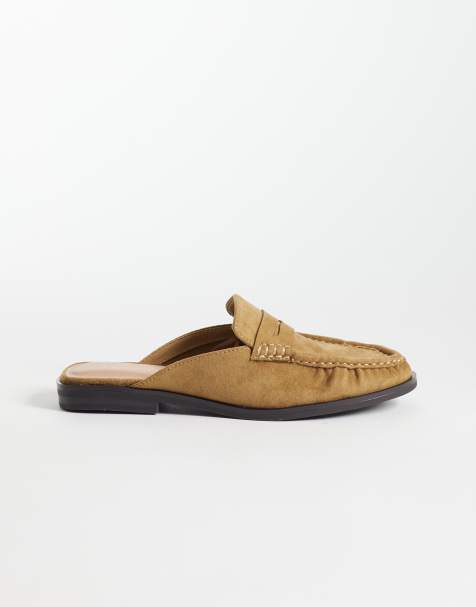 New Look faux-suede backless loafers in camel - view 1