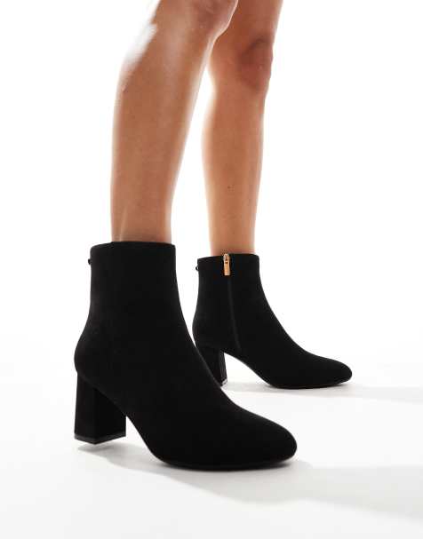 New Look faux-suede block heel boots in black - view 1