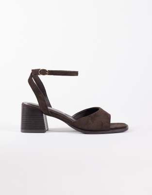  faux suede block heeled sandal in mid brown