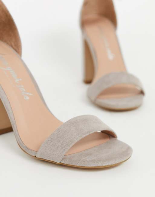 New Look faux suede block heeled sandals in light grey