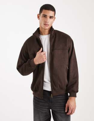 New Look Faux Suede Bomber Jacket In Brown