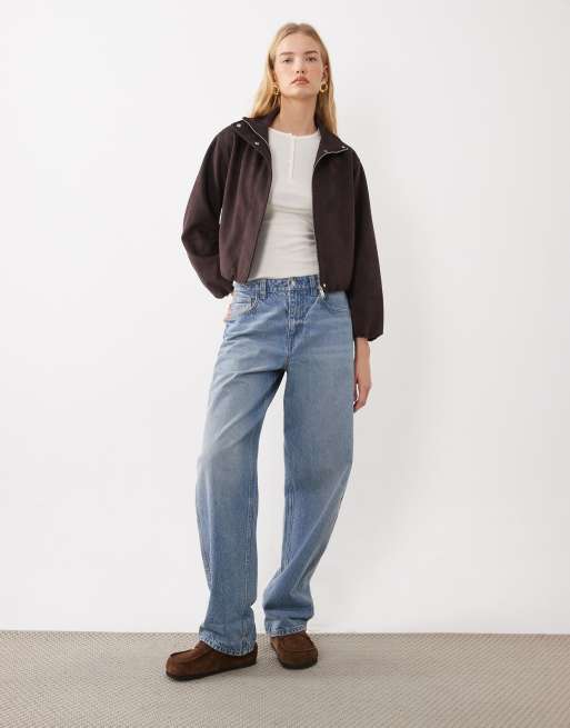 New Look faux suede bubble hem jacket in dark brown, 2 of 4