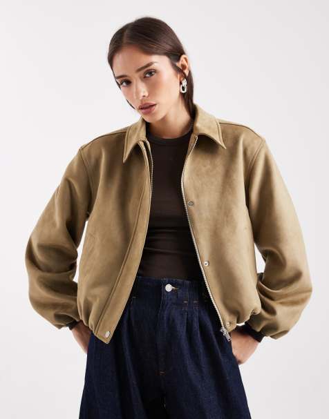 New Look faux suede bubble hem jacket in tan