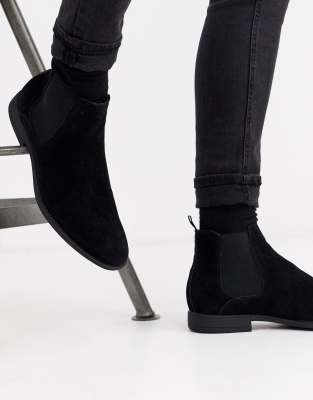 black faux suede chelsea boots