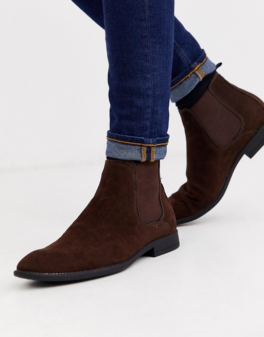 New Look faux suede chelsea boot in brown