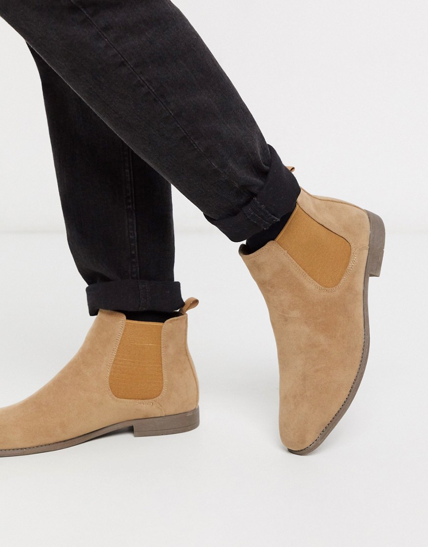New Look faux suede chelsea boot in stone