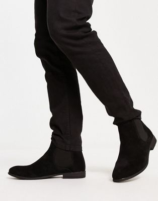 New Look faux suede chelsea boots in black