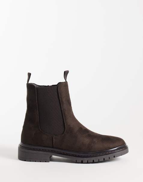 New Look faux suede chunky Chelsea boot in dark brown - view 1