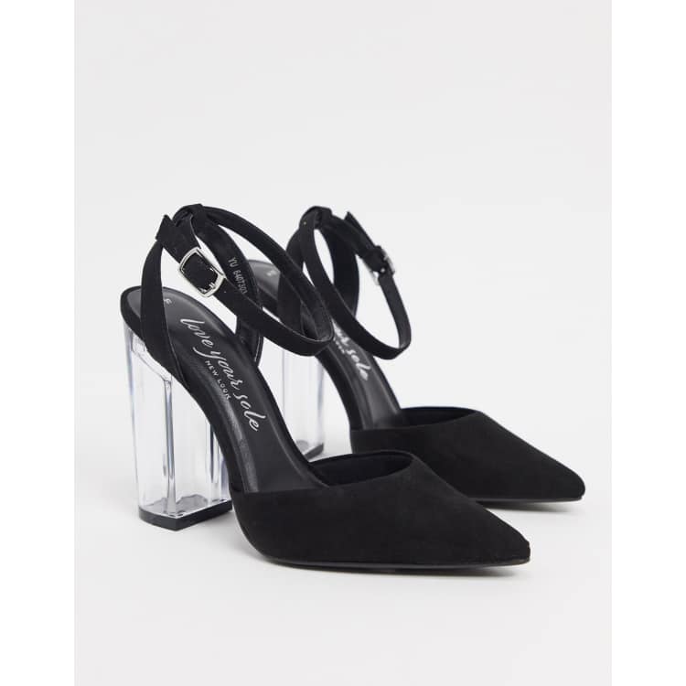 Clear shoes 2024 with black heel